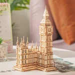 פאזל תלת מימד מעץ ביג בן מואר - פאזל עץ תלת מימד להרכבה מודל ביג בן עם תאורת LED מבית ROLIFE
