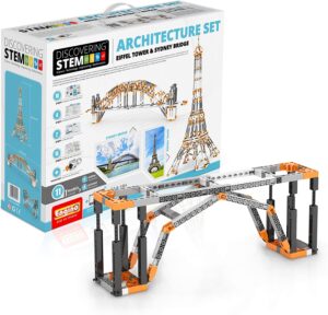 ערכת הרכבה הנדסית ENGINO STEM ענקית בנושא ארכיטקטורה עם דגמים כגון מגדל אייפל גשר סידני ומבנים מפורסמים אחרים