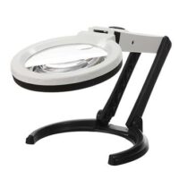 זכוכית מגדלת לופה שולחנית בקוטר 12 ס"מ והגדלות X2 ו - X5 עם תאורה