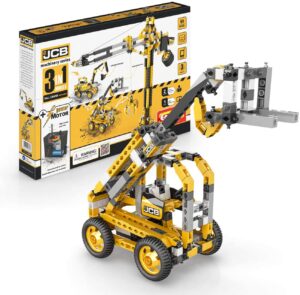 משחק הרכבה הנדסי אנג'ינו מנוף ממונע - עגורן JCB עם 3 מודלים מסדרת Engino Machinery
