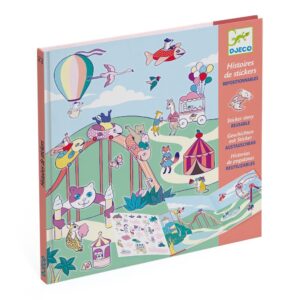 ערכת יצירה לילדים לונה פארק - משחק יצירה עם מדבקות רב פעמיות ליצירת תמונות עם סיפור מבית Djeco צרפת