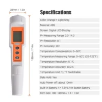 ⁦מד PH (מד חומציות) וטמפרטורה עם דיוק של 0.1 המתאים למדידת חומציות וטמפ' מים בבריכה באקווריום או לבקבוקי יין Kadida 6021⁩ – תמונה ⁦10⁩