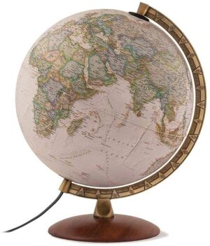 גלובוס כדור הארץ בעברית מואר בסגנון עתיק בקוטר 30 ס"מ של National Geographic