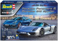 מודל להדבקה של 2 מכוניות ספורט פורשה מדגמים Porche panamera, Porche 918 spider בקנה מידה של 1:24 מבית Revell