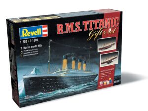 מודל להדבקה של ספינת הטיטניק  R.M.S Titanic המגיע באריזה זוגית עם דגם הספינה בשני גדלים שונים מבית Revell