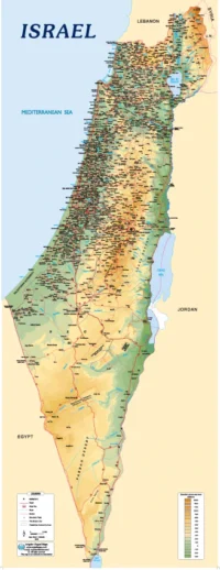 ⁦מפת ישראל באנגלית גדולה, מנוילנת, פיזית, מקצועית, מידות 170X65 map of israel in english ס"מ⁩ – תמונה ⁦2⁩