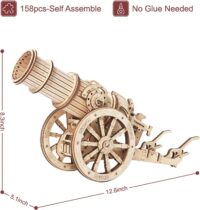 ⁦פאזל מכני - תותח עתיק להרכבה מעץ - Medieval Wheeled Cannon⁩ – תמונה ⁦3⁩