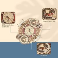 ⁦פאזל מכני - שעון קיר זודיאק להרכבה מעץ מבית ROKR⁩ – תמונה ⁦4⁩
