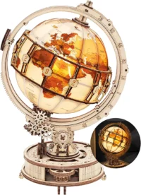 ⁦פאזל מכני מעץ - גלובוס מואר בעיצוב עתיק - Luminous Globe⁩ – תמונה ⁦4⁩