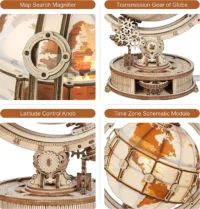 ⁦פאזל מכני מעץ - גלובוס מואר בעיצוב עתיק - Luminous Globe⁩ – תמונה ⁦6⁩
