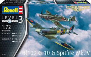 סט מודלים להדבקה של 2 מטוסי קרב  Bf-109 G-10 ו Spitfire MK.V בקנה מידה 1:72 מבית Revell