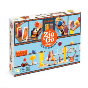 משחק בניה מעץ  42 חלקים תגובת שרשרת 42 חלקים Zig n Go Magic מבית Djeco צרפת