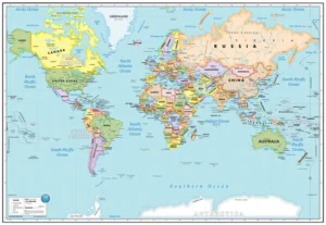 מפת העולם מדינית באנגלית 70X100 ס"מ